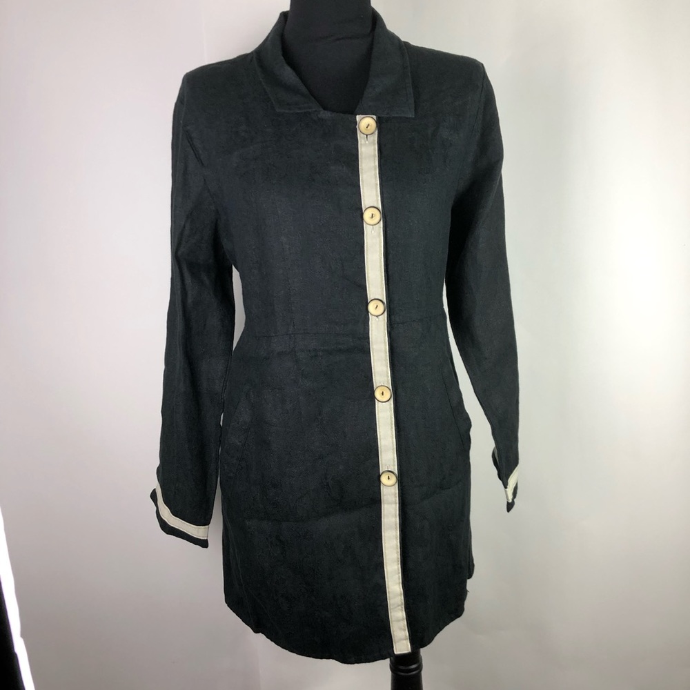 Flax Jeanne Jacket Coat 100% Linen Black Long M